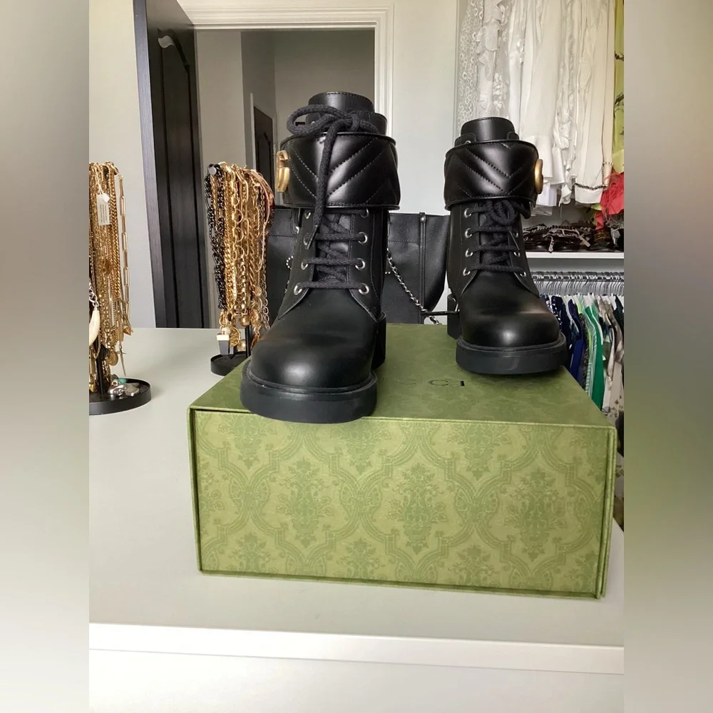 Gucci Black Combat Moto Boots with GG Logo - Picture 3 of 14